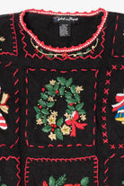 Vintage Black Work in Progress Ugly Christmas Pullover (1990s)