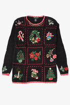 Vintage Black Work in Progress Ugly Christmas Pullover (1990s)