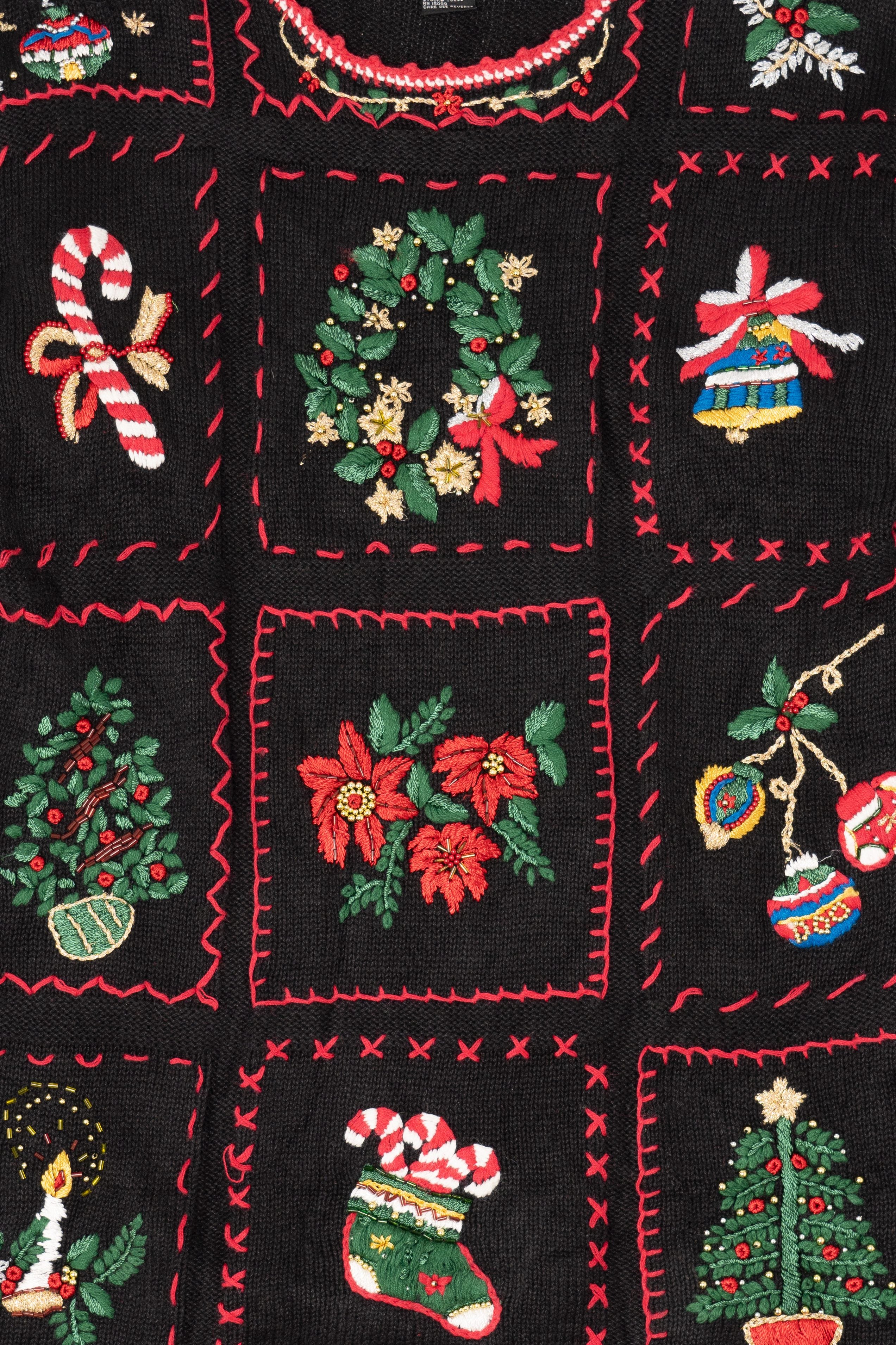 Vintage Black Work in Progress Ugly Christmas Pullover (1990s)
