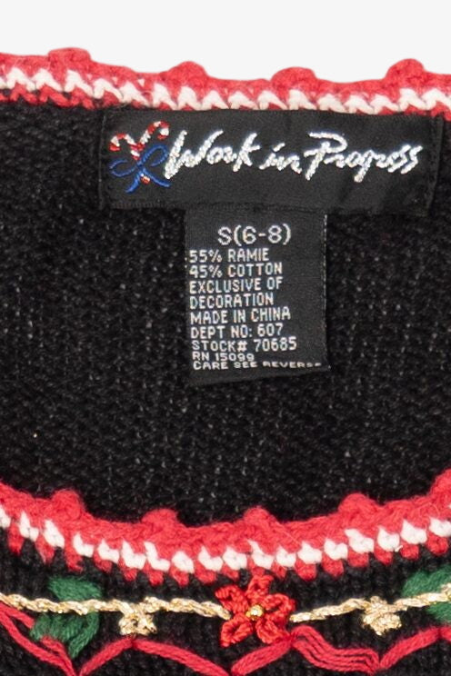 Vintage Black Work in Progress Ugly Christmas Pullover (1990s)