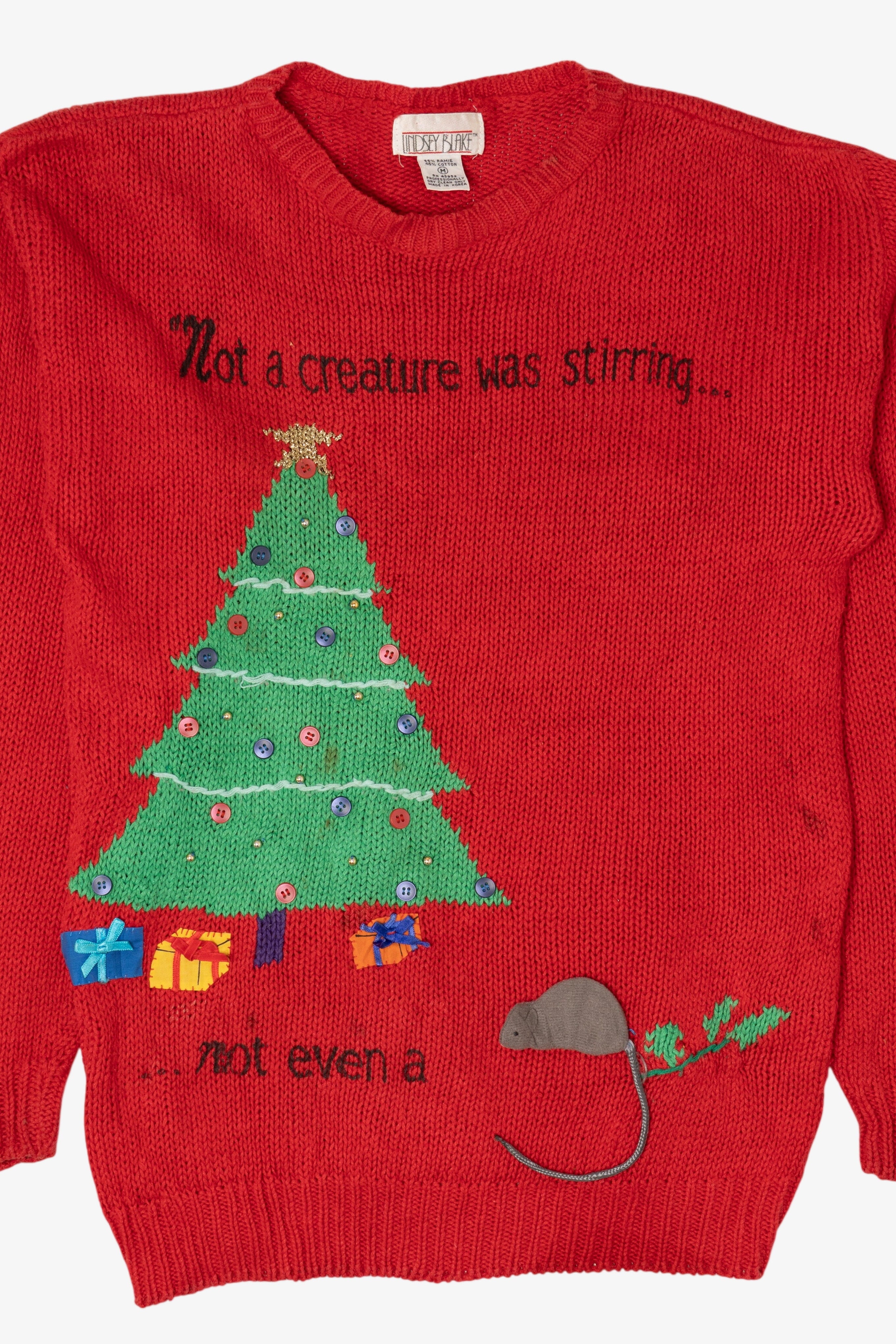 Vintage Red Lindsey Blake "Not Even A Mouse" Ugly Christmas Pullover (1990s)