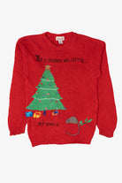 Vintage Red Lindsey Blake "Not Even A Mouse" Ugly Christmas Pullover (1990s)