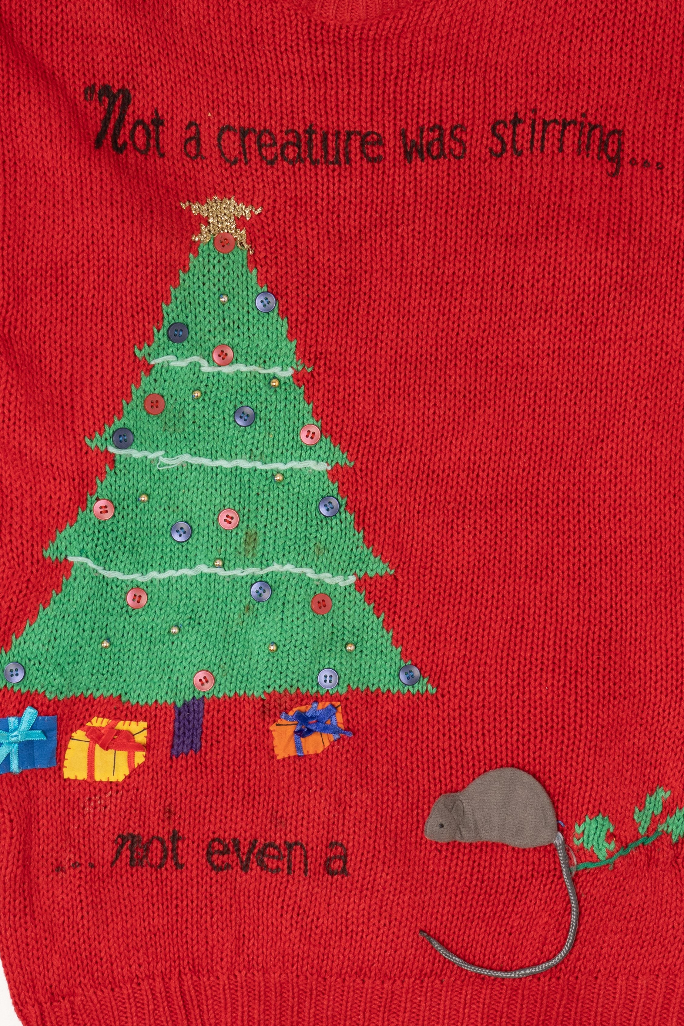 Vintage Red Lindsey Blake "Not Even A Mouse" Ugly Christmas Pullover (1990s)