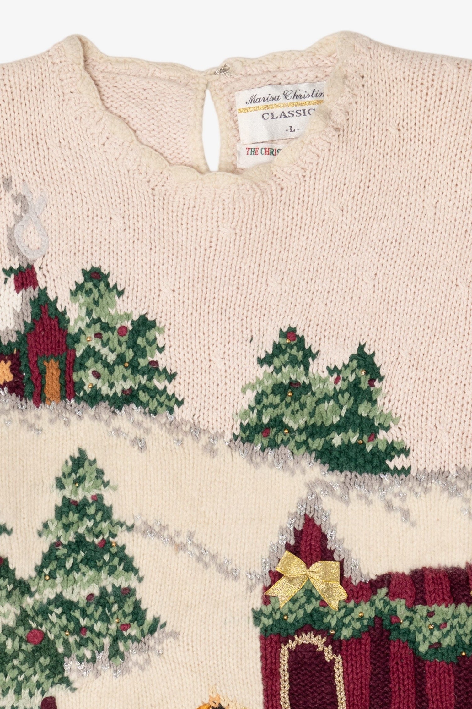 Vintage White Marisa Christina Trees Ugly Christmas Pullover (1990s)