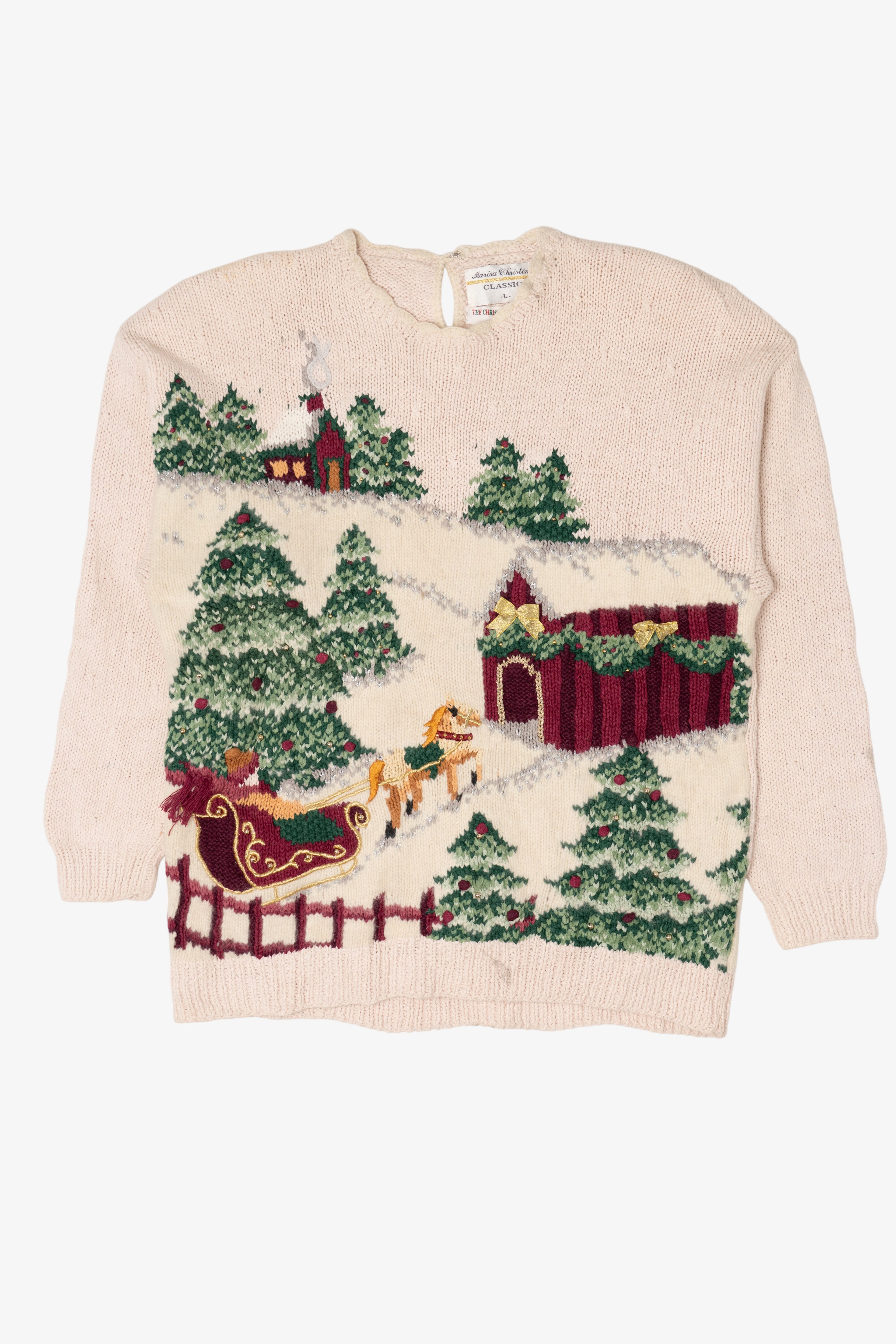 Vintage White Marisa Christina Trees Ugly Christmas Pullover (1990s)