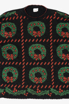 Vintage Black Holiday Time Wreaths Ugly Christmas Pullover (1980s)