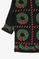 Vintage Black Holiday Time Wreaths Ugly Christmas Pullover (1980s)