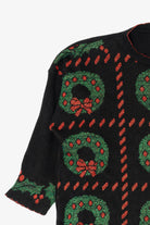 Vintage Black Holiday Time Wreaths Ugly Christmas Pullover (1980s)