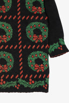 Vintage Black Holiday Time Wreaths Ugly Christmas Pullover (1980s)