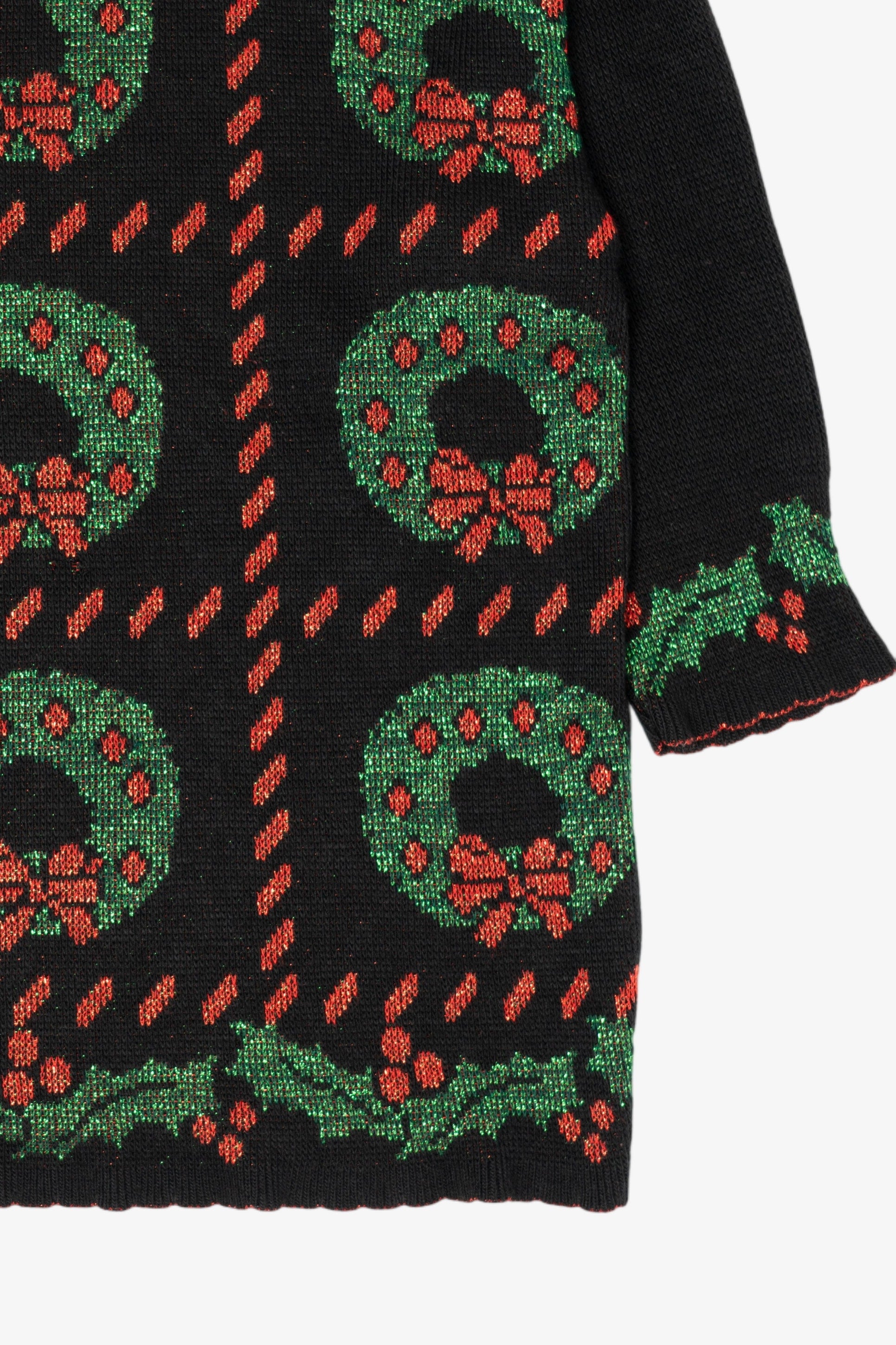 Vintage Black Holiday Time Wreaths Ugly Christmas Pullover (1980s)