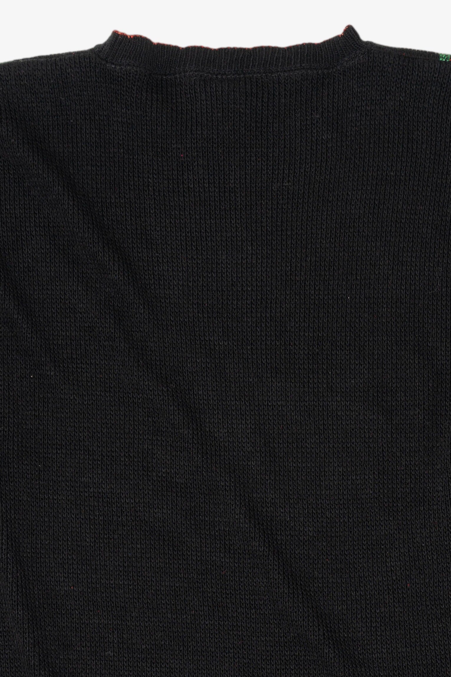 Vintage Black Holiday Time Wreaths Ugly Christmas Pullover (1980s)