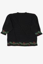 Vintage Black Holiday Time Wreaths Ugly Christmas Pullover (1980s)