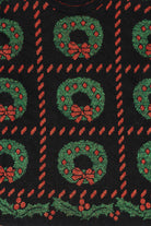 Vintage Black Holiday Time Wreaths Ugly Christmas Pullover (1980s)