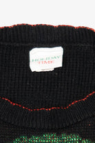 Vintage Black Holiday Time Wreaths Ugly Christmas Pullover (1980s)