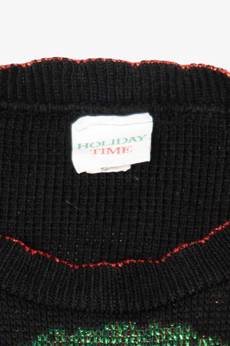 Vintage Black Holiday Time Wreaths Ugly Christmas Pullover (1980s)