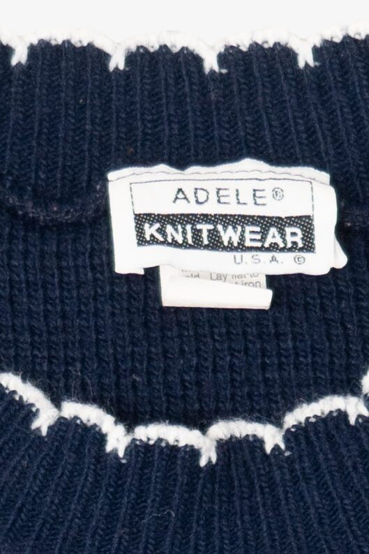 Vintage Navy Blue Adele Knitwear Ugly Christmas Pullover (1980s)