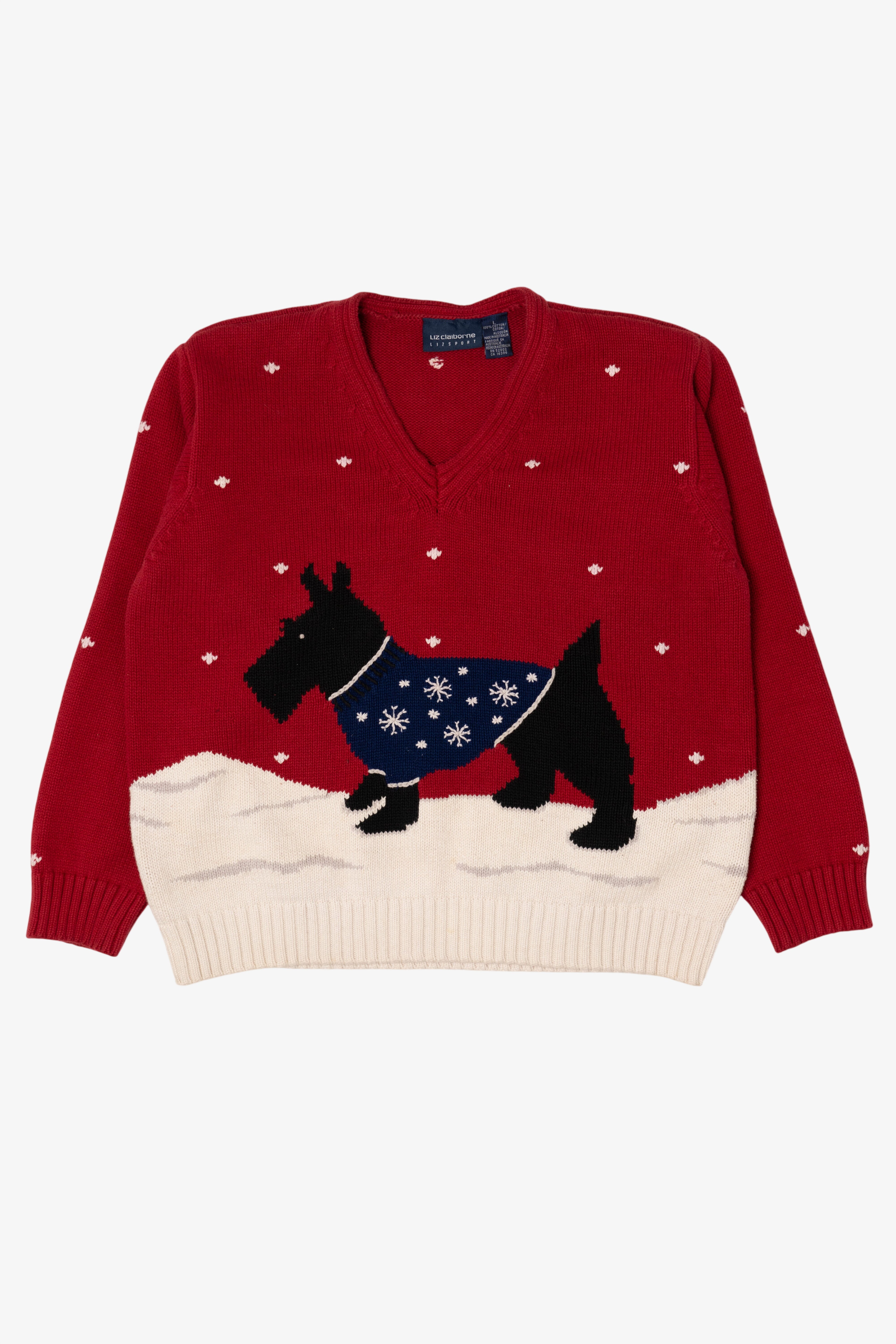 Vintage Red Liz Claiborne Dogs Ugly Christmas Pullover (1990s)