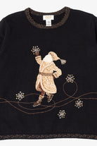 Vintage Black Talbots Santa Ugly Christmas Pullover (1990s)