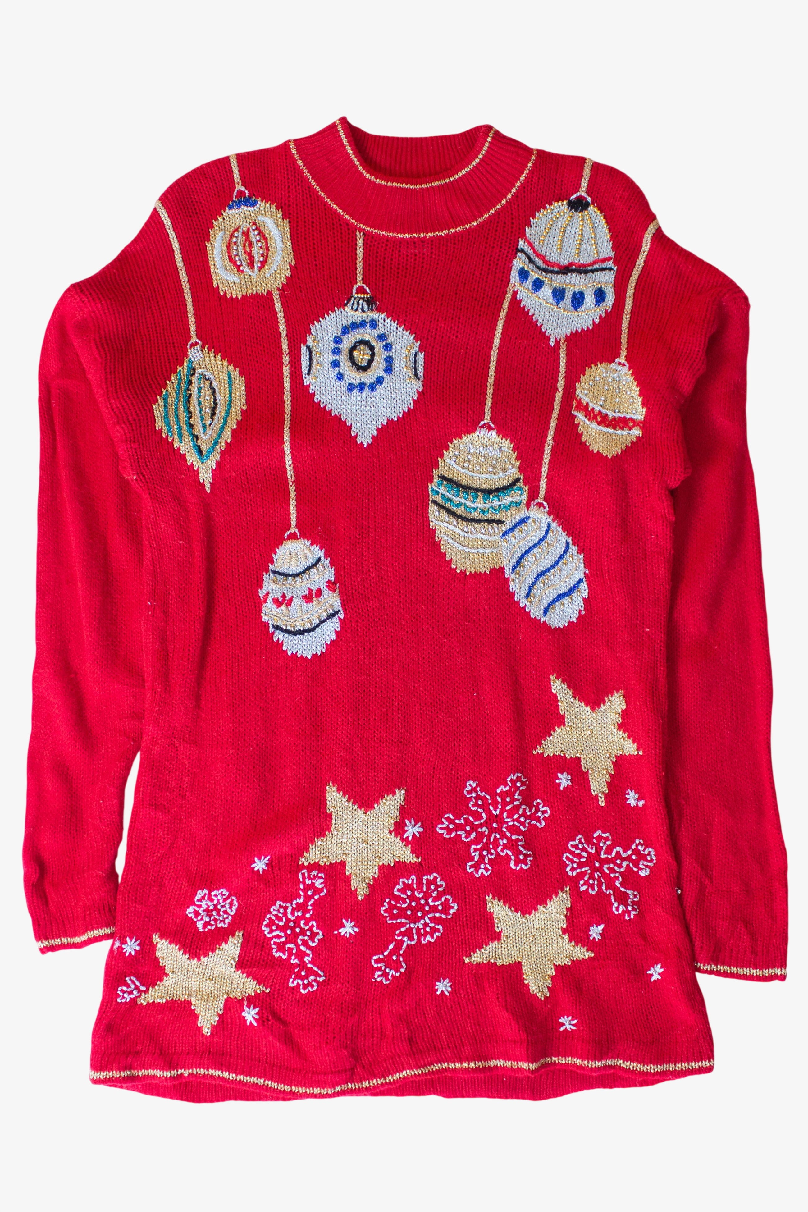 Vintage Red Ornaments Christmas Sweater Dress (1990s)