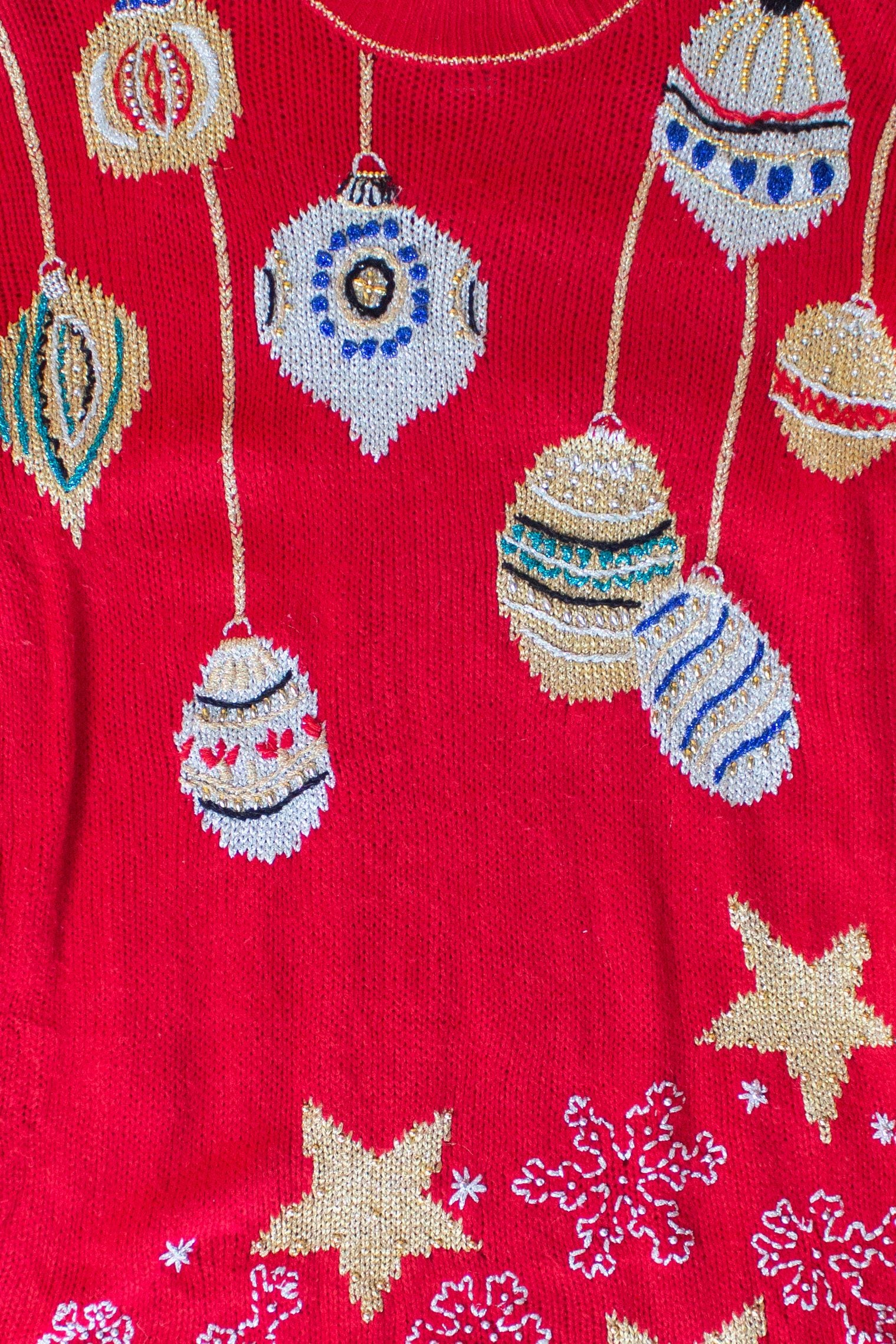 Vintage Red Ornaments Christmas Sweater Dress (1990s)