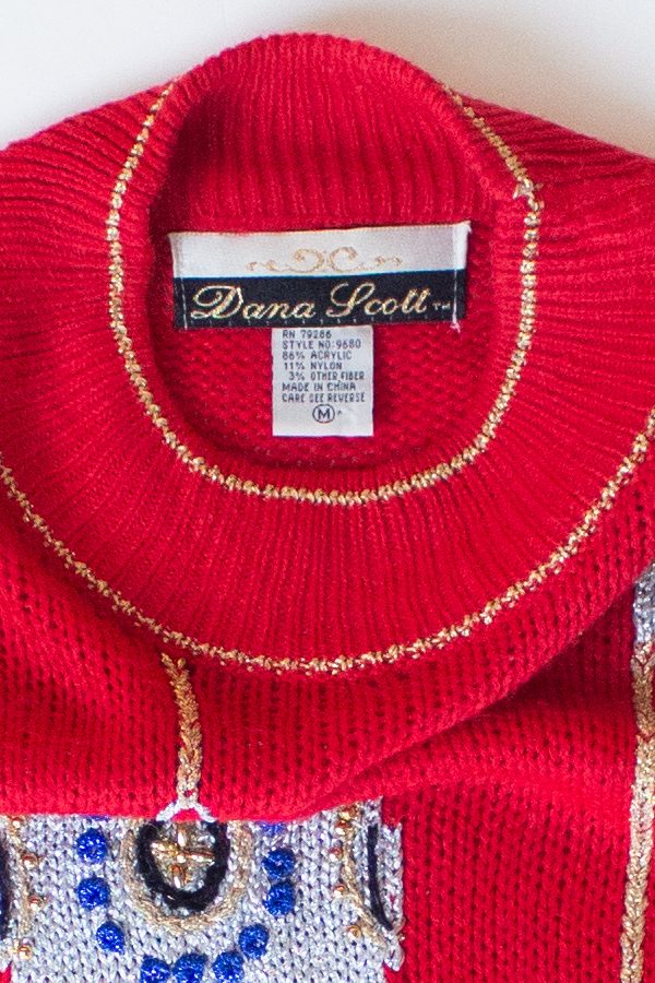 Vintage Red Ornaments Christmas Sweater Dress (1990s)