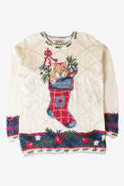 Vintage Cat Stocking Ugly Christmas Sweater (1990s)