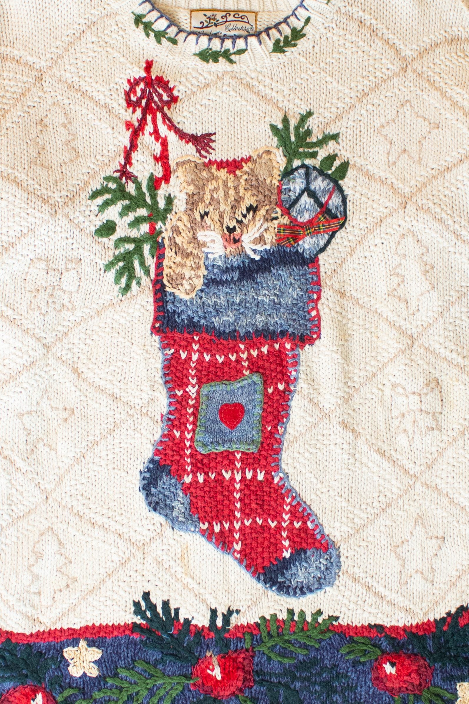 Vintage Cat Stocking Ugly Christmas Sweater (1990s)