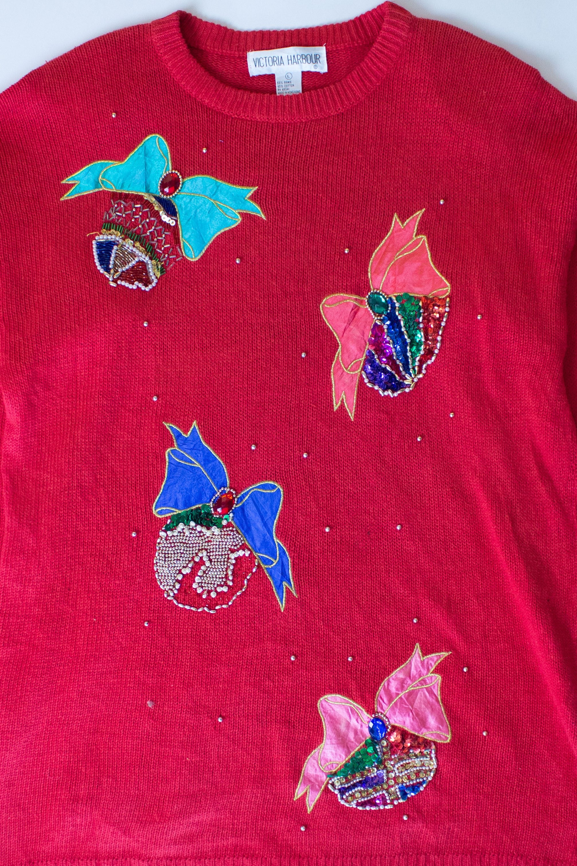 Vintage Red Ornaments Ugly Christmas Sweater (1990s)