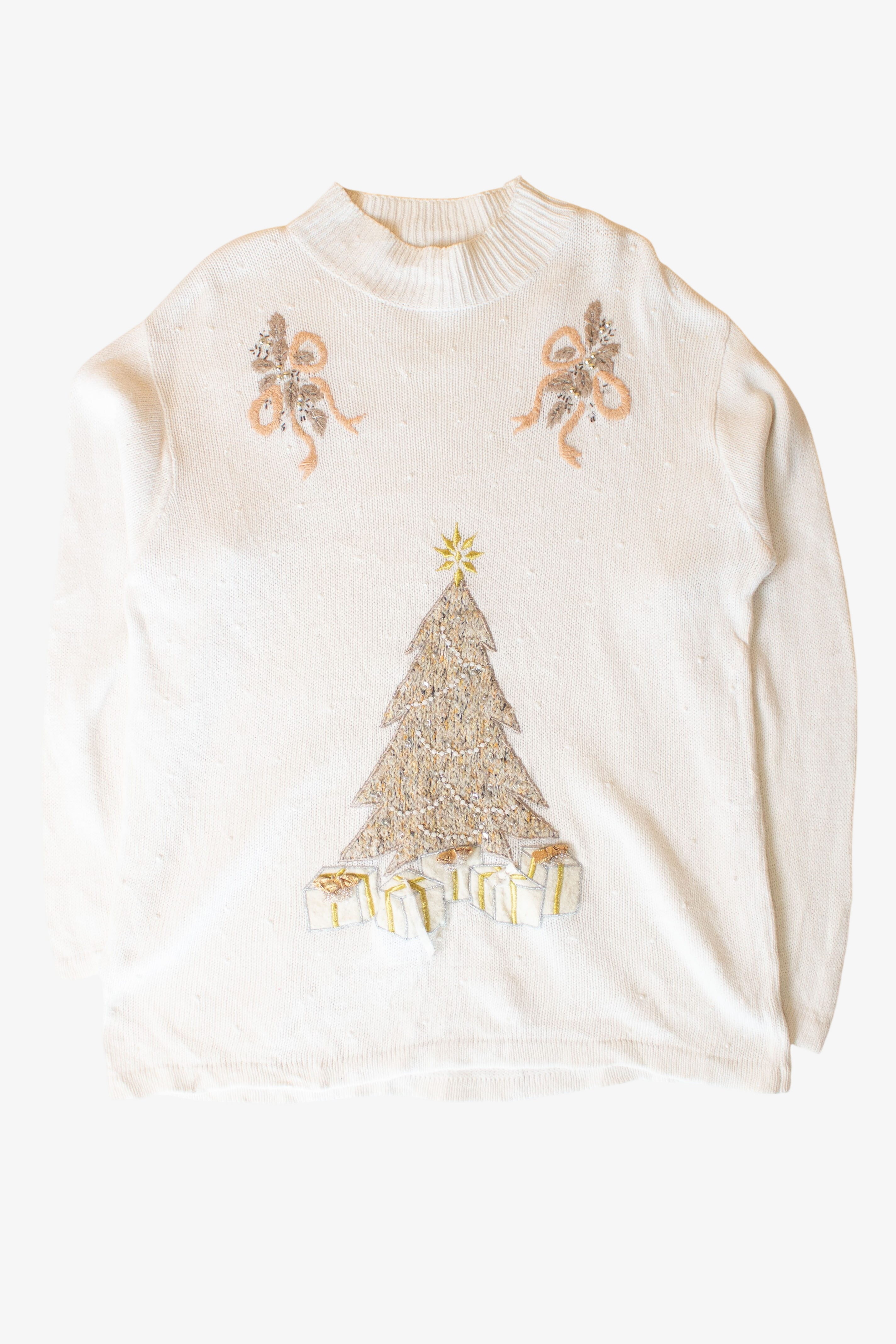Vintage White Beaded Tree Ugly Christmas Sweater (1990s)
