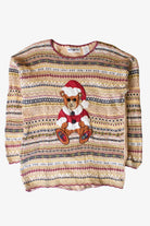 Vintage Beige Santa Bear Ugly Christmas Sweater (2000s)