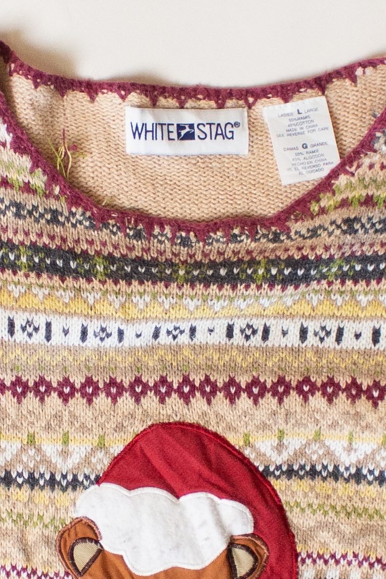 Vintage Beige Santa Bear Ugly Christmas Sweater (2000s)