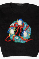 Vintage Black Work in Progress Elves In Wreath Ugly Christmas Pullover (2000s)