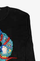 Vintage Black Work in Progress Elves In Wreath Ugly Christmas Pullover (2000s)