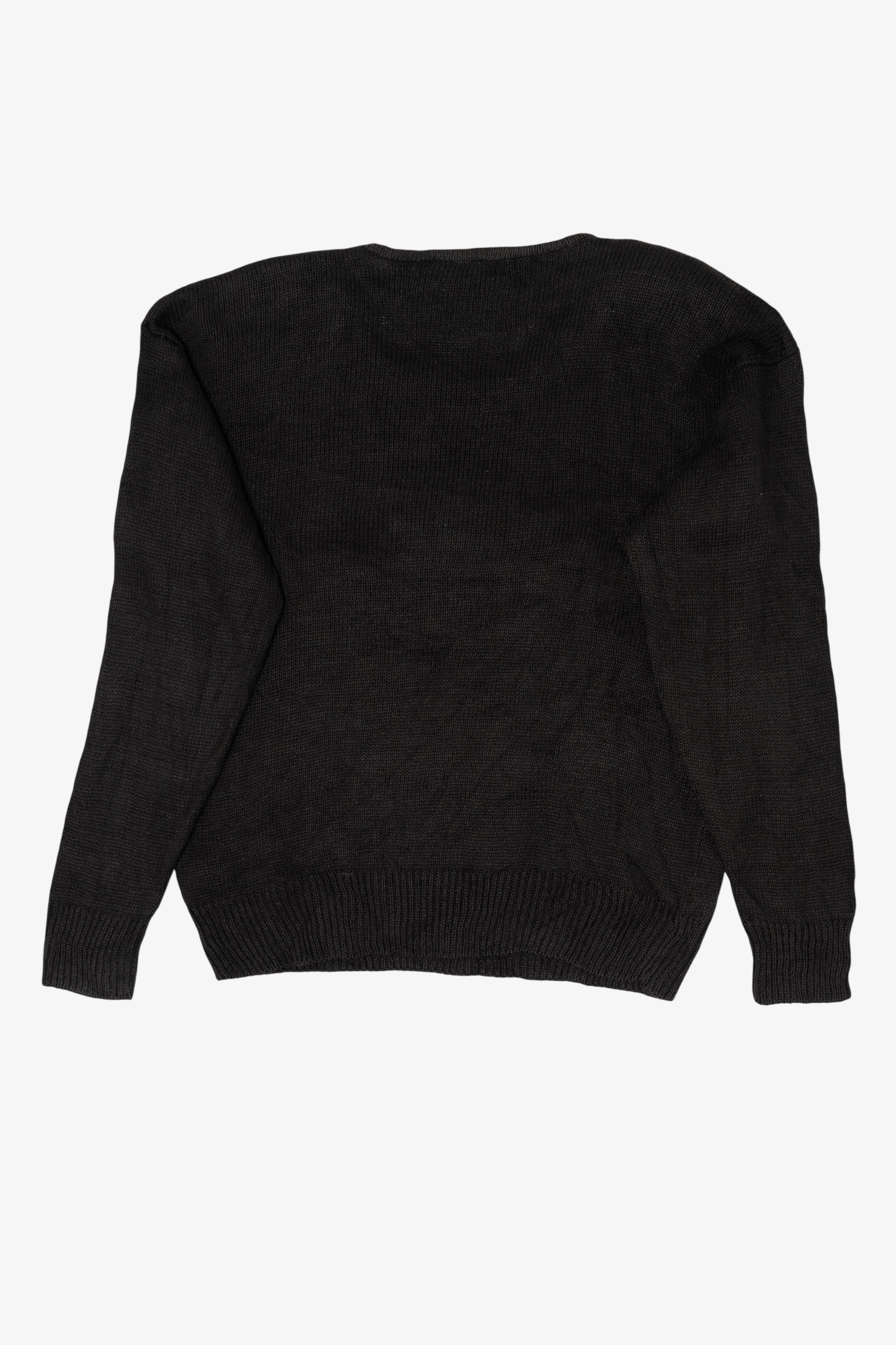 Vintage Black Work in Progress Elves In Wreath Ugly Christmas Pullover (2000s)