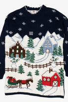 Vintage Navy Blue Nutcracker Winter Town Ugly Christmas Pullover (1980s)