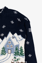 Vintage Navy Blue Nutcracker Winter Town Ugly Christmas Pullover (1980s)