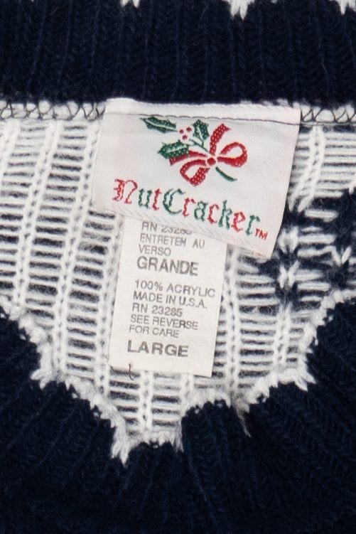 Vintage Navy Blue Nutcracker Winter Town Ugly Christmas Pullover (1980s)