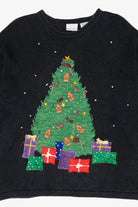 Vintage Black Bobbie Brooks Presents Under Tree Ugly Christmas Pullover (1990s)