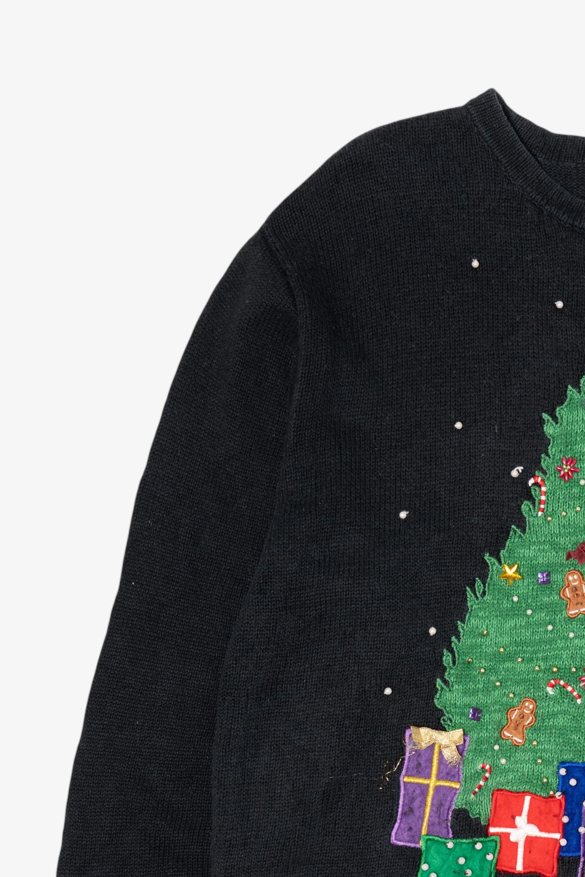 Vintage Black Bobbie Brooks Presents Under Tree Ugly Christmas Pullover (1990s)