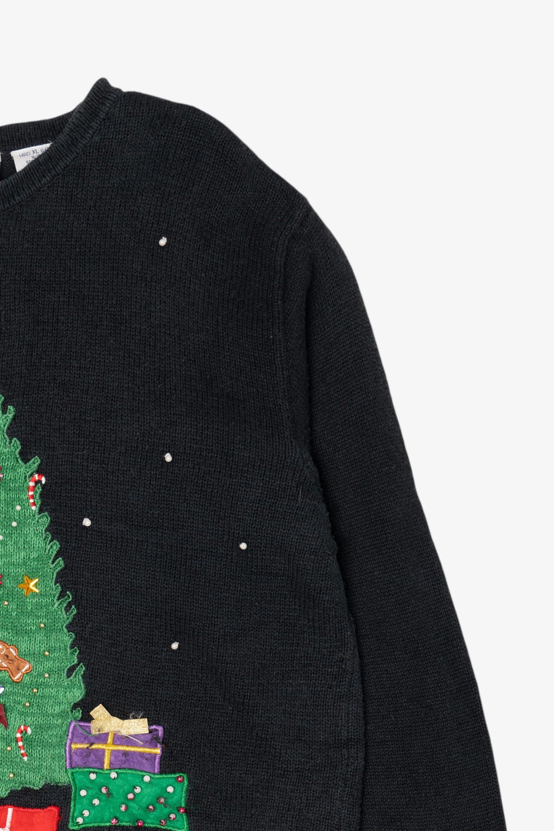 Vintage Black Bobbie Brooks Presents Under Tree Ugly Christmas Pullover (1990s)