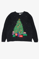 Vintage Black Bobbie Brooks Presents Under Tree Ugly Christmas Pullover (1990s)