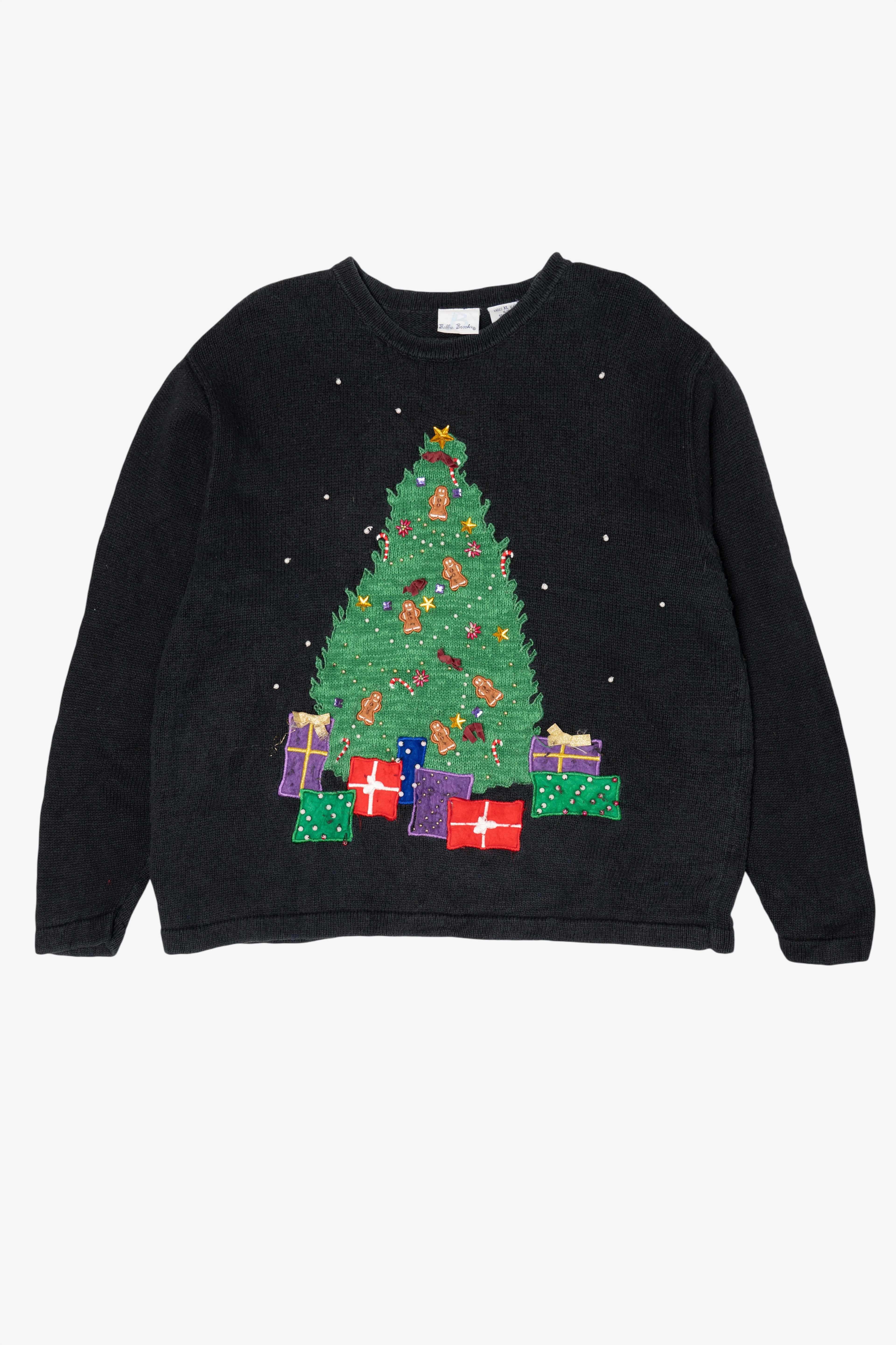 Vintage Black Bobbie Brooks Presents Under Tree Ugly Christmas Pullover (1990s)