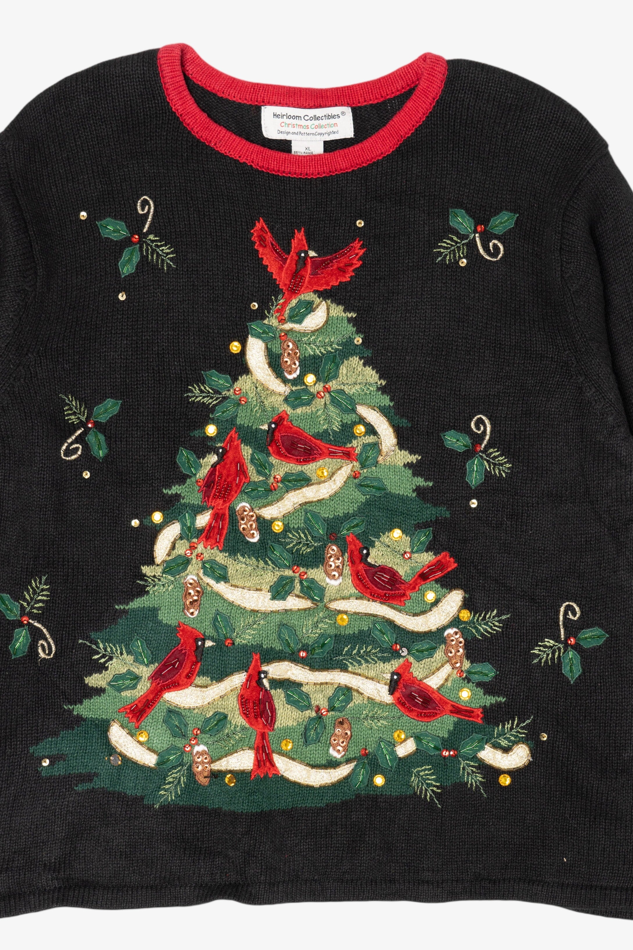 Vintage Black Heirloom Collectible Cardinals In Tree Ugly Christmas Pullover (2000s)