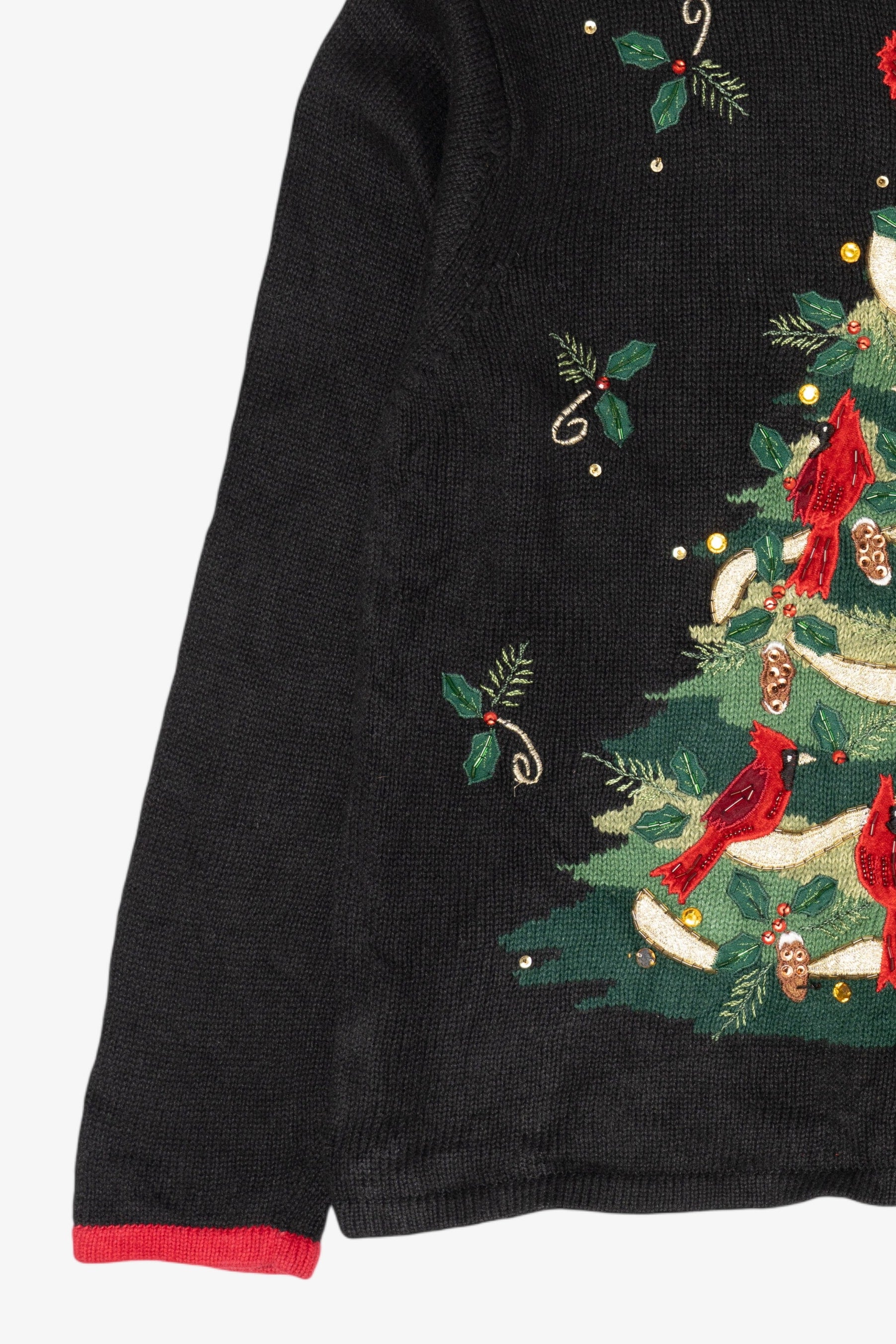 Vintage Black Heirloom Collectible Cardinals In Tree Ugly Christmas Pullover (2000s)