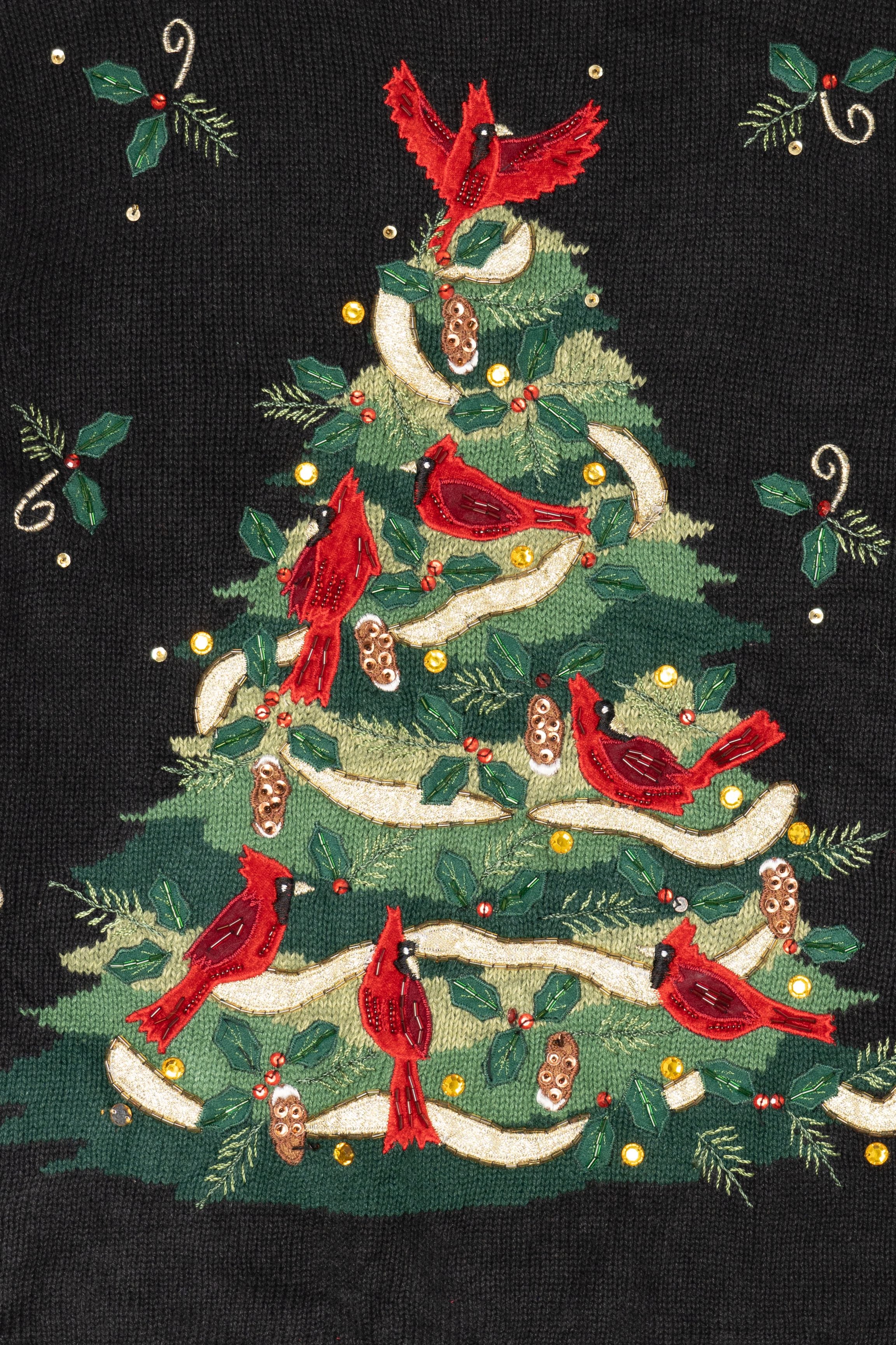 Vintage Black Heirloom Collectible Cardinals In Tree Ugly Christmas Pullover (2000s)