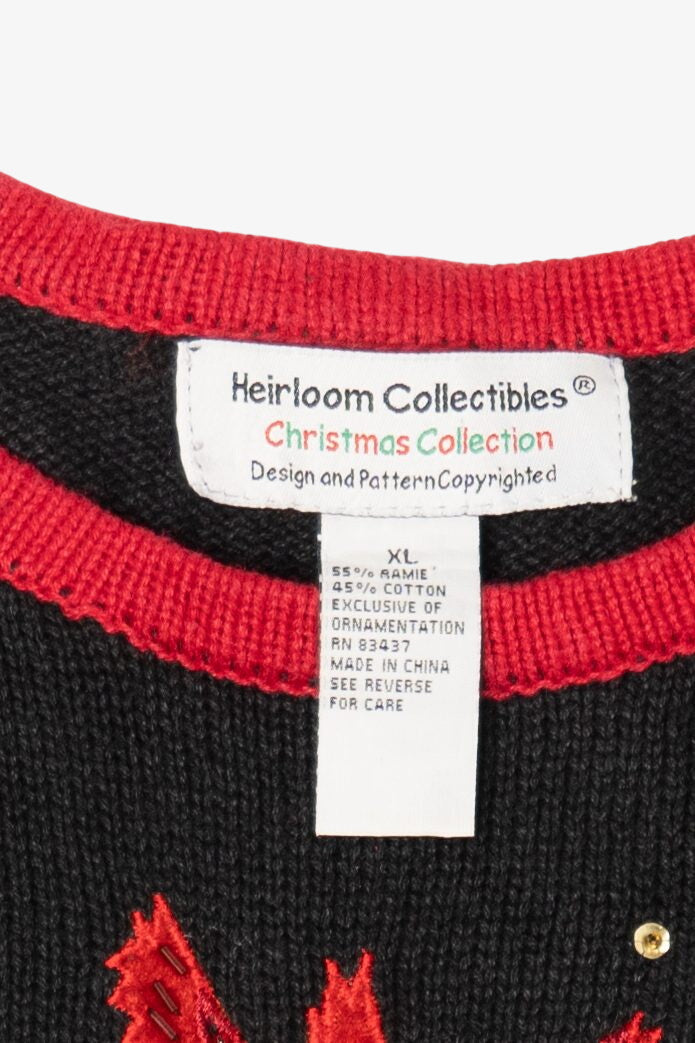 Vintage Black Heirloom Collectible Cardinals In Tree Ugly Christmas Pullover (2000s)