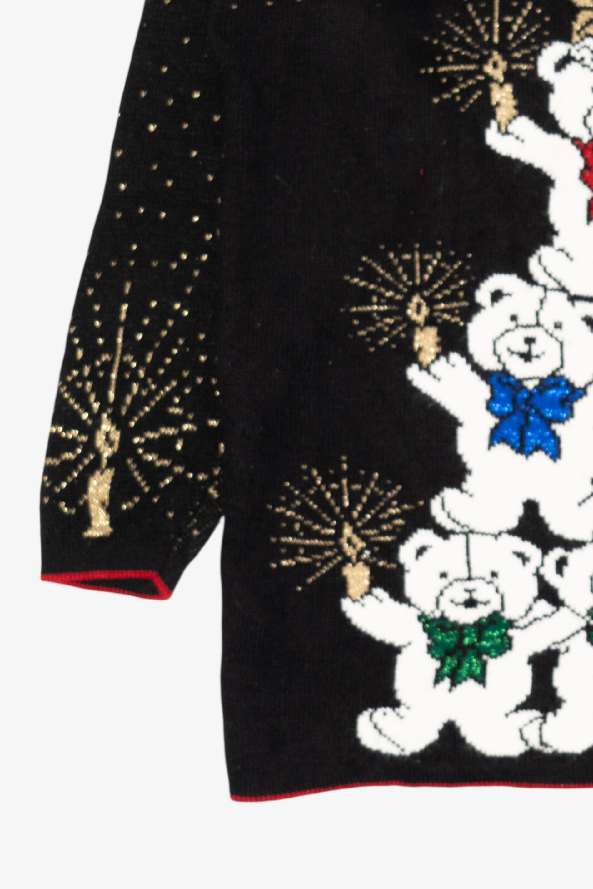 Vintage Black Holiday Time Teddy Bears Tree Ugly Christmas Pullover (1980s)