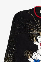 Vintage Black Holiday Time Teddy Bears Tree Ugly Christmas Pullover (1980s)