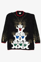 Vintage Black Holiday Time Teddy Bears Tree Ugly Christmas Pullover (1980s)