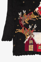 Vintage Black Carly St. Claire Santa Sleigh Flying Ugly Christmas Pullover (1990s)